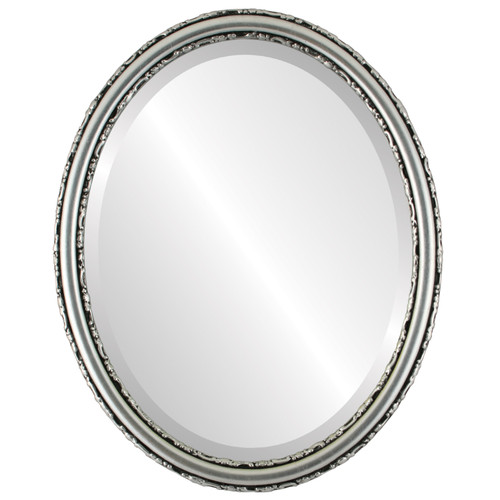 Beveled Mirror - Virginia Oval Frame - Silver Leaf with Black Antique