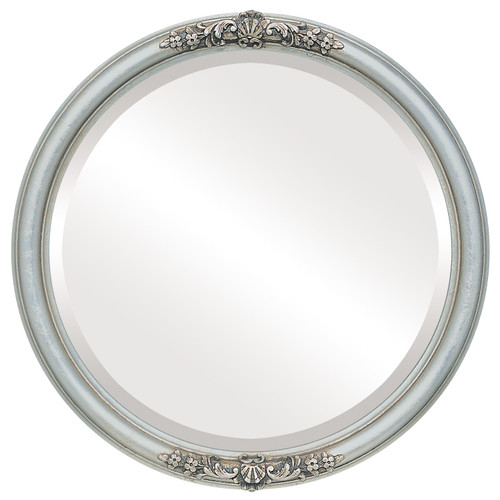 Beveled Mirror - Contessa Round Frame - Silver Leaf with Brown Antique