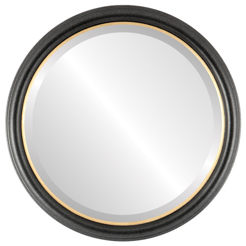 Beveled Mirror - Hamilton Round Frame - Black Silver with Gold Lip