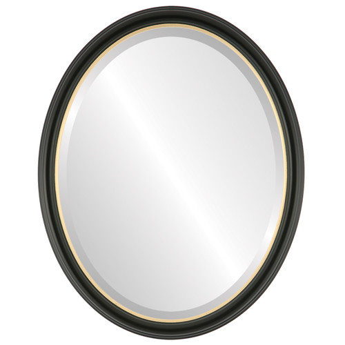 Beveled Mirror - Hamilton Oval Frame - Matte Black with Gold Lip