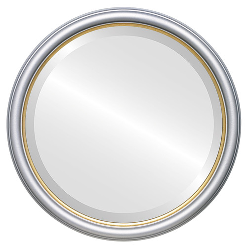 Beveled Mirror - Hamilton Round Frame - Silver Spray with Gold Lip