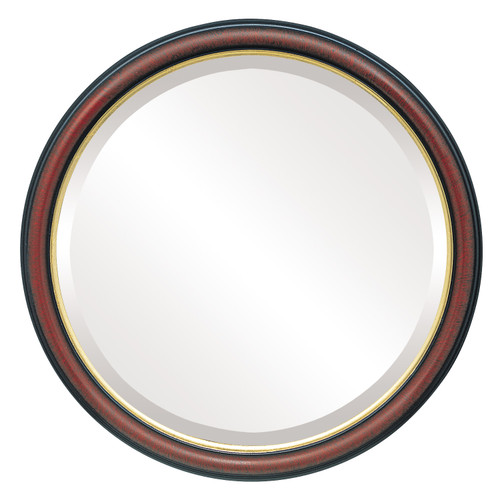 Beveled Mirror - Hamilton Round Frame - Vintage Cherry with Gold Lip