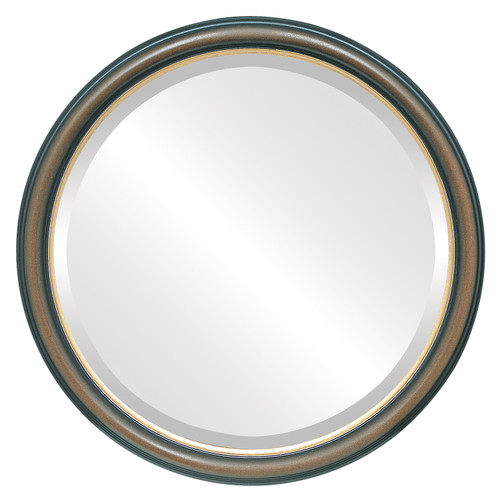 Beveled Mirror - Hamilton Round Frame - Walnut with Gold Lip