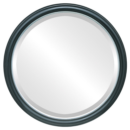 Beveled Mirror - Hamilton Round Frame - Gloss Black with Silver Lip