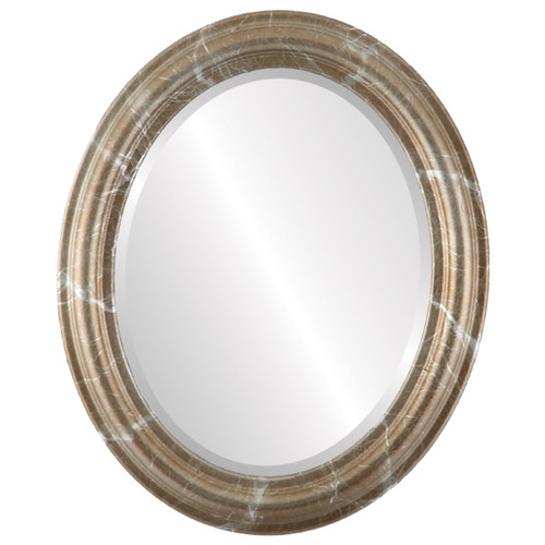 Beveled Mirror - Philadelphia Oval Frame - Champagne Silver