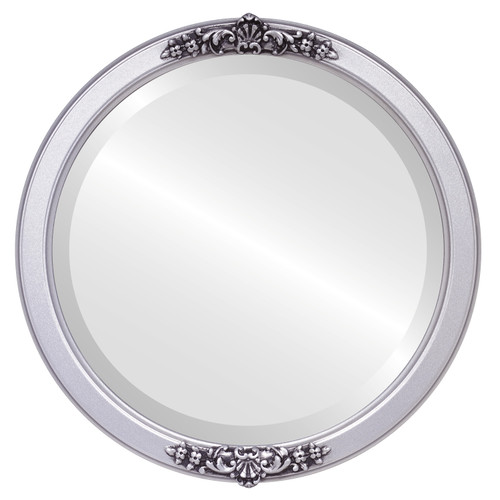 Beveled Mirror - Athena Round Frame - Silver Spray