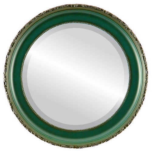 Beveled Mirror - Kensington Round Frame - Hunter Green