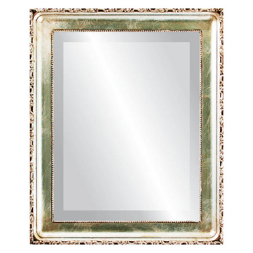 Beveled Mirror - Kensington Rectangle Frame - Silver Leaf with Brown Antique
