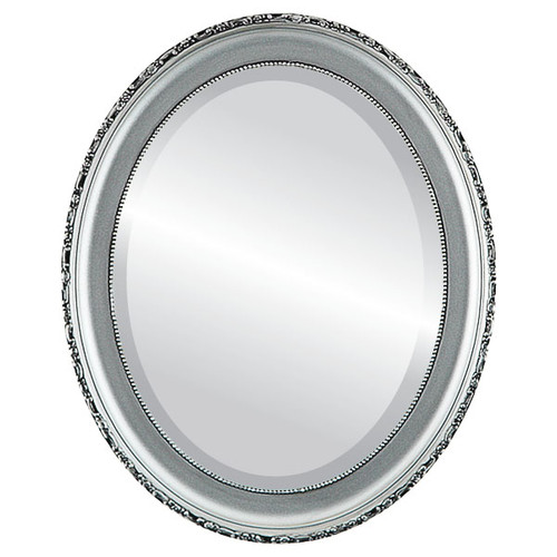 Beveled Mirror - Kensington Oval Frame - Silver Spray