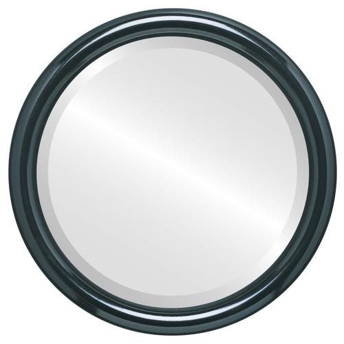 Bevelled Mirror - Pasadena Round Frame - Gloss Black