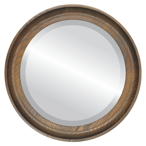 Beveled Mirror - Vancouver Round Frame - Toasted Oak
