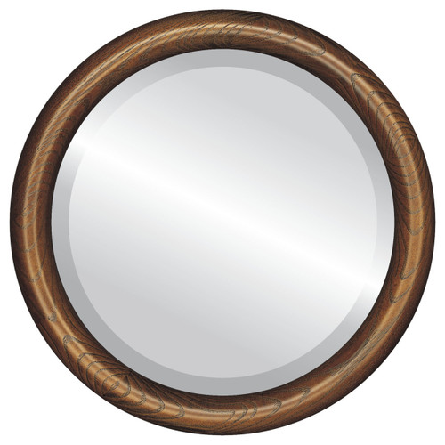 Beveled Mirror - Sydney Round Frame - Toasted Oak