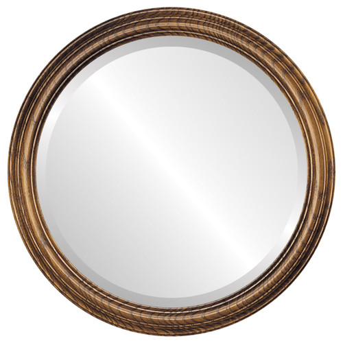 Beveled Mirror - Melbourne Round Frame - Toasted Oak