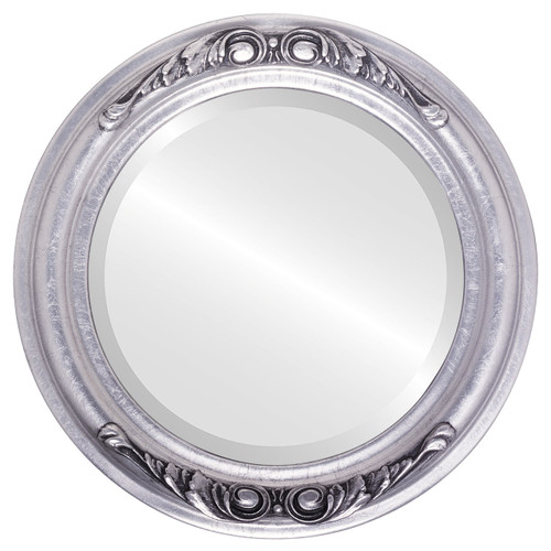 Beveled Mirror - Florence Round Frame - Silver Leaf with Black Antique