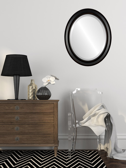 Lifestyle - Newport Framed Oval Mirror - Rubbed Bronze