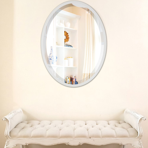Lifestyle 2 - London Framed Oval Mirror - Linen White