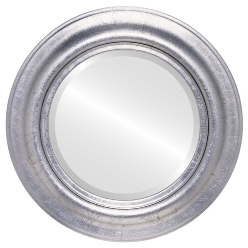 Beveled Mirror - Lancaster Round Frame - Silver Leaf with Black Antique