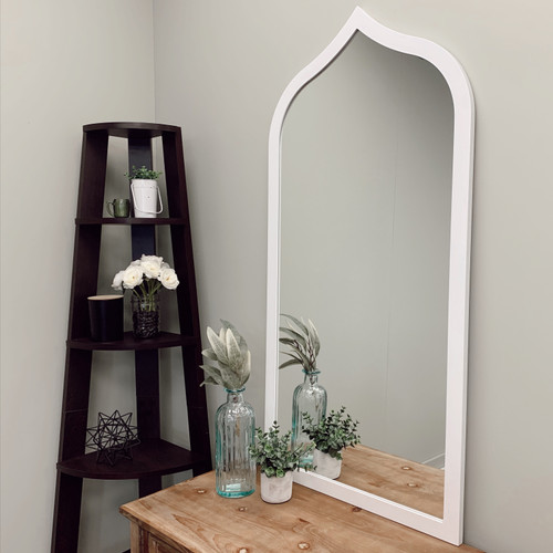 Oslo Full Length Framed Mirror - Teardrop Cathedral - Linen White - Lifestyle