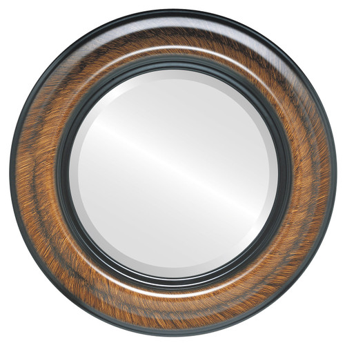 Beveled Mirror - Lancaster Round Frame - Vintage Walnut