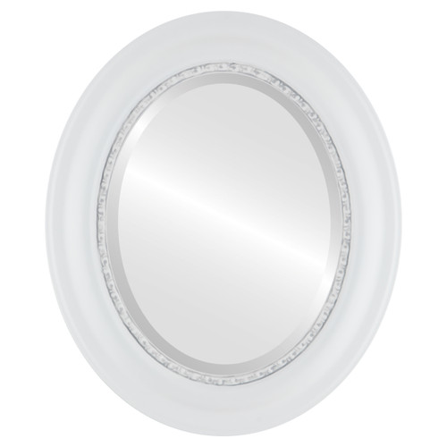 Beveled Mirror - Chicago Framed Oval Mirror - Linen White