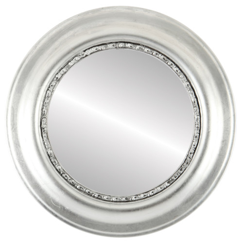 Flat Mirror - Chicago Circle Frame - Silver Leaf with Black Antique Flat Mirror - Chicago Circle Frame - Silver Leaf with Black Antique