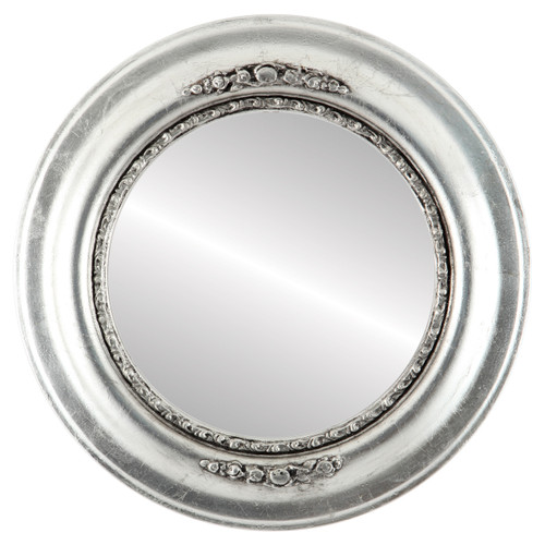Flat Mirror - Boston Circle Frame - Silver Leaf with Black Antique Flat Mirror - Boston Circle Frame - Silver Leaf with Black Antique