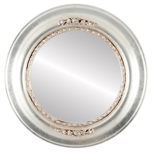 Flat Mirror - Boston Circle Frame - Silver Leaf with Brown Antique Flat Mirror - Boston Circle Frame - Silver Leaf with Brown Antique
