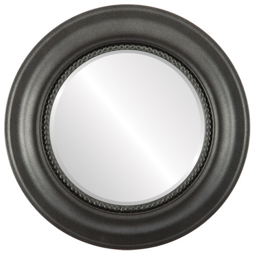 Beveled Mirror - Heritage Round Frame - Black Silver