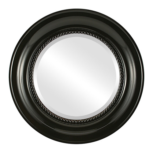 Beveled Mirror - Heritage Round Frame - Gloss Black