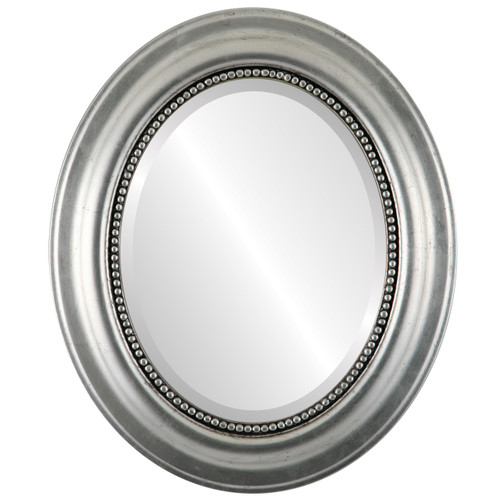 Beveled Mirror - Heritage Oval Frame - Silver Leaf with Black Antique