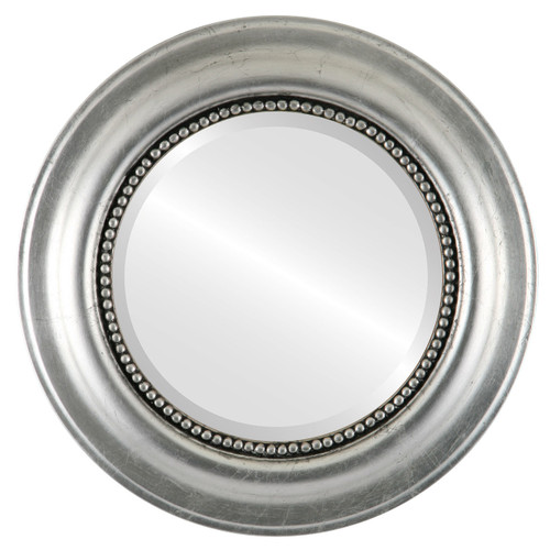Beveled Mirror - Heritage Round Frame - Silver Leaf with Black Antique