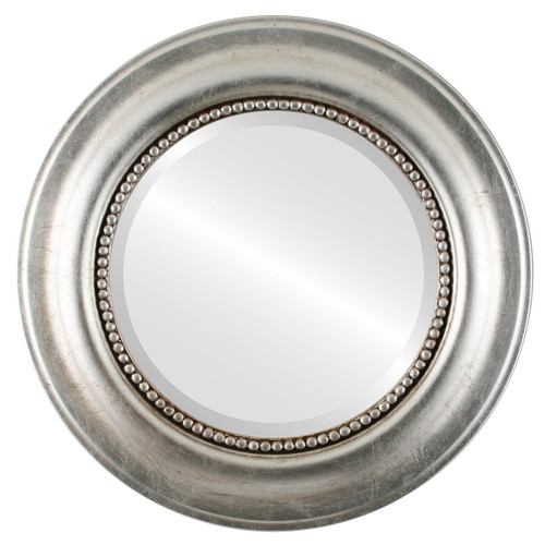 Beveled Mirror - Heritage Round Frame - Silver Leaf with Brown Antique