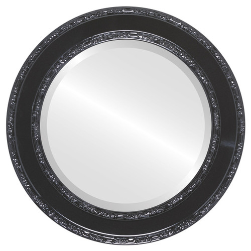 Beveled Mirror - Monticello Round Frame - Gloss Black