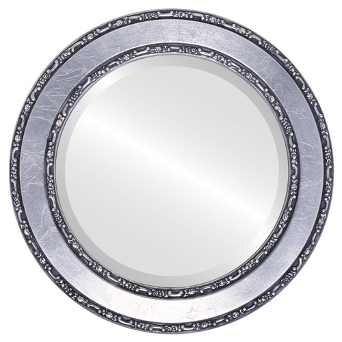 Beveled Mirror - Monticello Round Frame - Silver Leaf with Black Antique