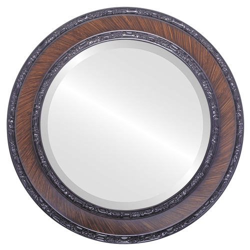 Beveled Mirror - Monticello Round Frame - Vintage Walnut