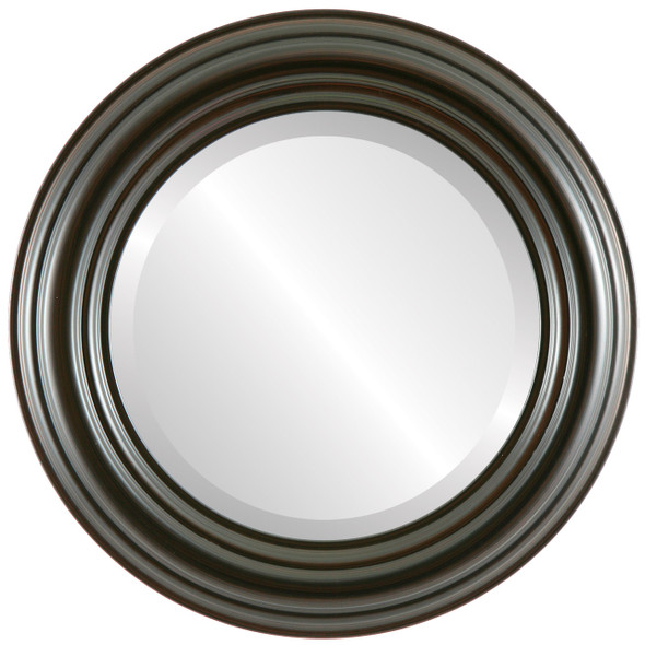 Beveled Mirror - Regalia Round Frame - Black Walnut