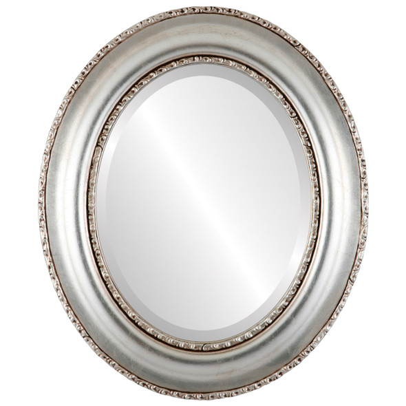 Beveled Mirror - Somerset Oval Frame - Silver Leaf with Brown Antique