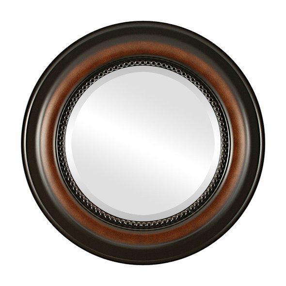 Beveled Mirror - Heritage Round Frame - Walnut