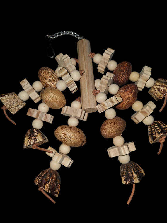 Natural Wooden Bird Toy with Nuts and Blocks