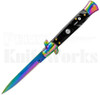 Italian Style 9" Stiletto Black Swirl Automatic Knife Spectrum l For Sale