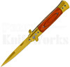 Milano 9" Stiletto Wood Automatic Knife Gold Blade l For Sale