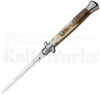 Frank B. 11" Honey Horn Stiletto Automatic Knife Kris Blade l For Sale