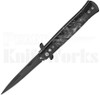 Milano 9" Stiletto Black Pearlex Automatic Knife l Black Blade l For Sale