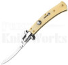 Italian Style 9" Curved Stiletto Ivory Automatic Knife l For Sale