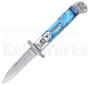 Milano 8" Leverlock Swinguard Automatic Knife Blue Swirl l For Sale