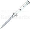 Frank B. 9" Mother of Pearl Stiletto Kris Automatic Knife Picklock l For Sale