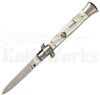 Kissing Crane 9" White Pearlex Stiletto Automatic Knife l For Sale