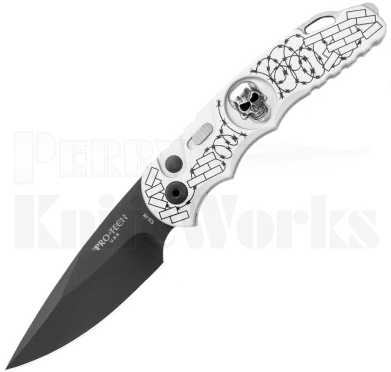 Protech TR-5 Skull Automatic Knife Barbed Wire l Black Blade
