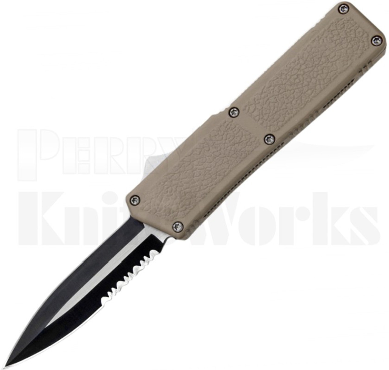 Lightning Tan OTF Automatic Knife Two-Tone Dagger Serrated