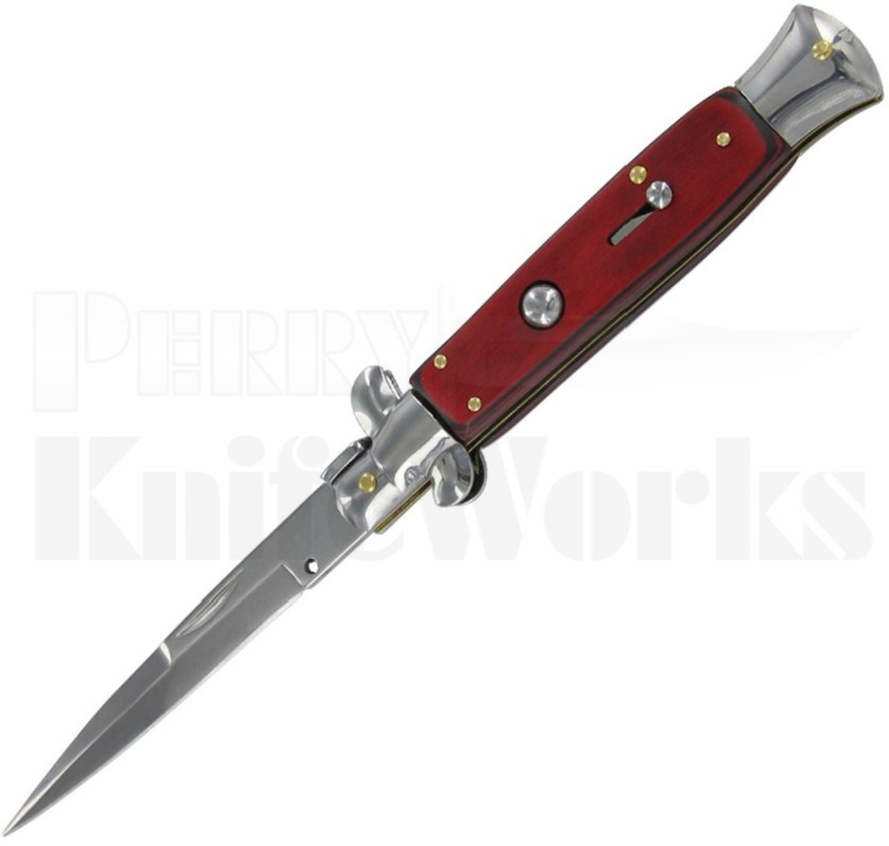 Italian Style 10" Stiletto Red Wood Automatic Knife l Polish Bayo